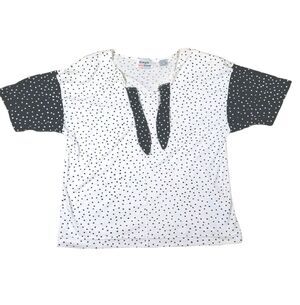 vintage simple addition womens medium polka dot short sleeve tie neck top blouse
